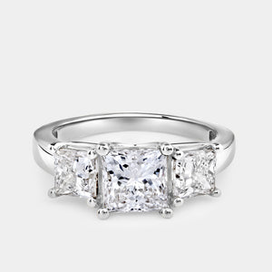 Gilded 3 Carat Lab-Grown Diamond Princess-Cut Three-Stone Ring