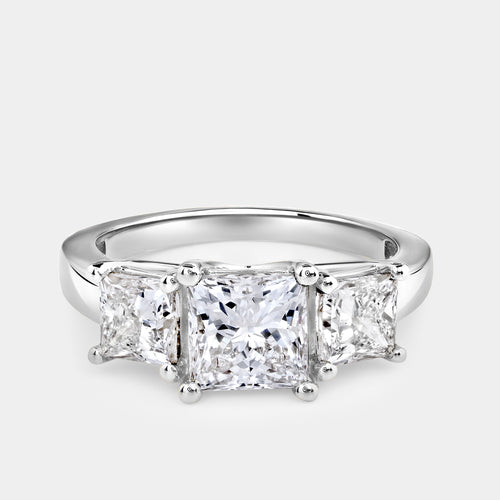 Gilded 3 Carat Lab-Grown Diamond Princess-Cut Three-Stone Ring