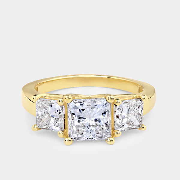 3 Carat Lab-Grown Diamond Princess-Cut Three-Stone Ring — GILDED New York
