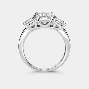 Gilded 3 Carat Lab-Grown Diamond Princess-Cut Three-Stone Ring