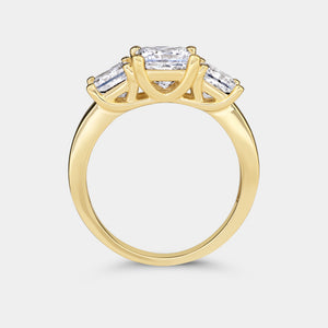 Gilded 3 Carat Lab-Grown Diamond Princess-Cut Three-Stone Ring