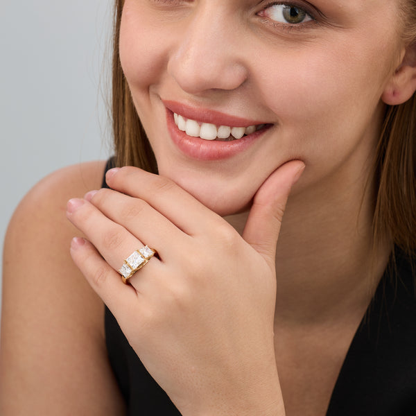 4 Carat Lab-Grown Diamond Princess-Cut Three-Stone Ring — GILDED New York