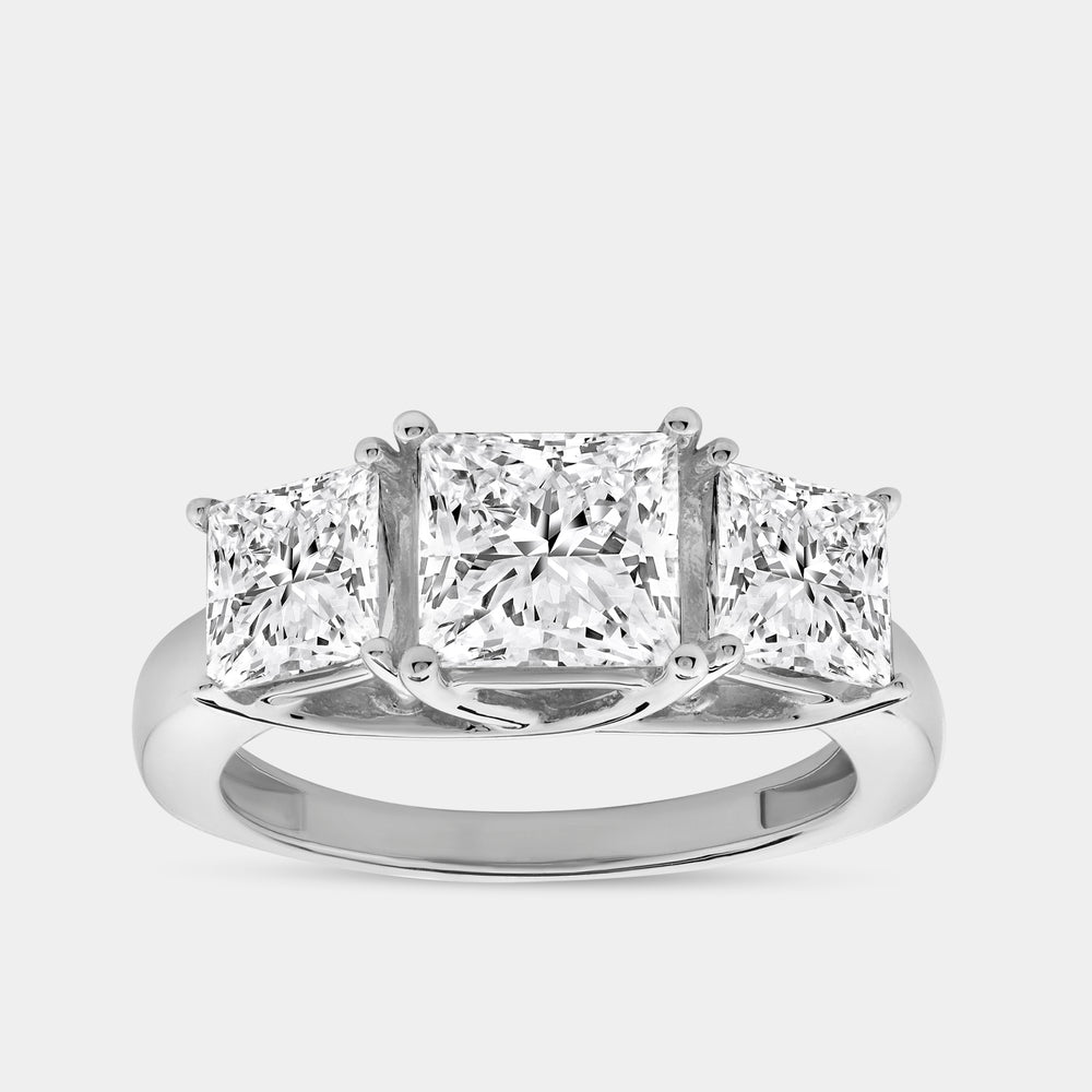 Gilded 4 Carat Lab-Grown Diamond Princess-Cut Three-Stone Ring