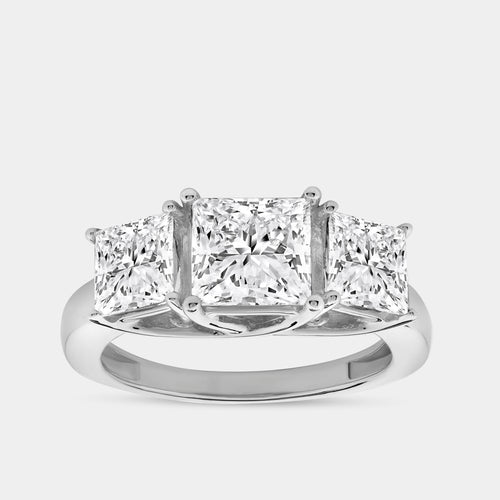 Gilded 4 Carat Lab-Grown Diamond Princess-Cut Three-Stone Ring