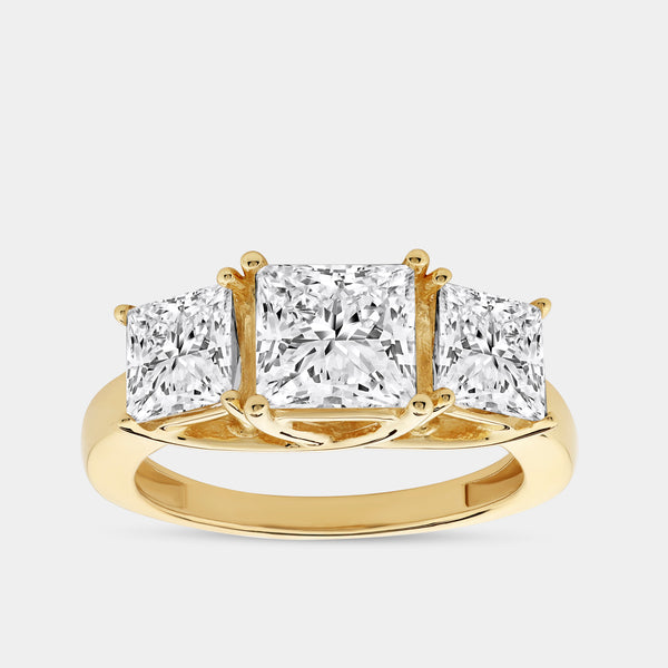 4 Carat Lab-Grown Diamond Princess-Cut Three-Stone Ring — GILDED New York