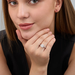 Gilded 1 and 1/2 Carat Lab-Grown Diamond Emerald-Cut Halo Engagement Ring with a Classic Shank