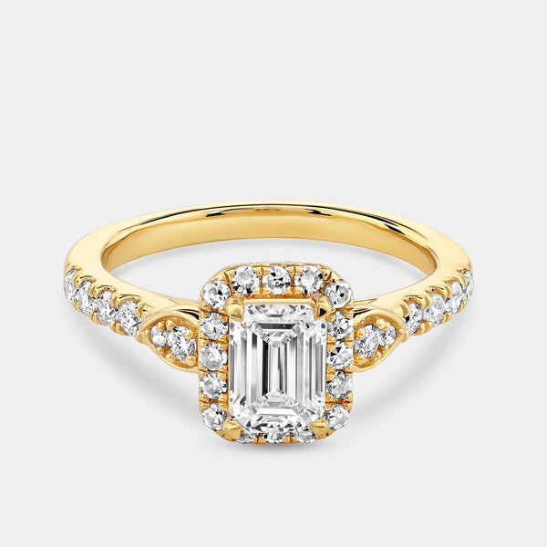 1 and 1/2 Carat Lab-Grown Diamond Emerald-Cut Halo Engagement Ring with a Classic Shank — GILDED New York
