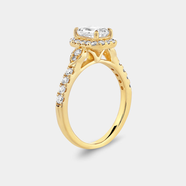1 and 1/2 Carat Lab-Grown Diamond Emerald-Cut Halo Engagement Ring with a Classic Shank — GILDED New York