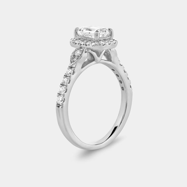 1 and 1/2 Carat Lab-Grown Diamond Emerald-Cut Halo Engagement Ring with a Classic Shank — GILDED New York