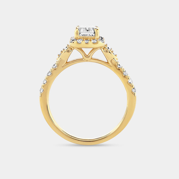 1 and 1/2 Carat Lab-Grown Diamond Emerald-Cut Halo Engagement Ring with a Classic Shank — GILDED New York