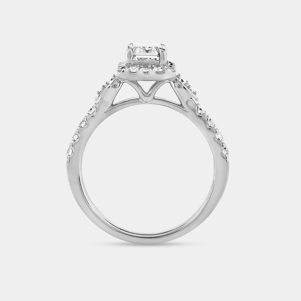 1 and 1/2 Carat Lab-Grown Diamond Emerald-Cut Halo Engagement Ring with a Classic Shank — GILDED New York