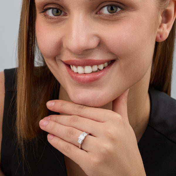 2 Carat Lab-Grown Diamond Princess-Cut Three-Stone Ring — GILDED New York