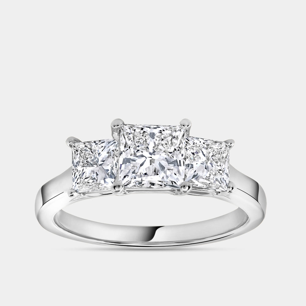 Gilded 2 Carat Lab-Grown Diamond Princess-Cut Three-Stone Ring