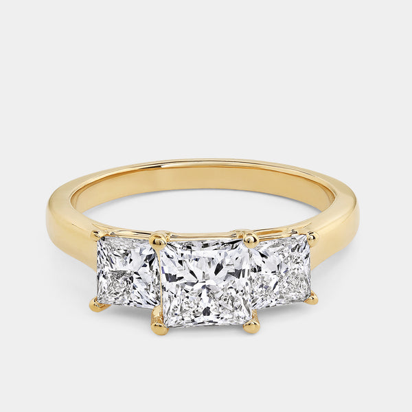 2 Carat Lab-Grown Diamond Princess-Cut Three-Stone Ring — GILDED New York