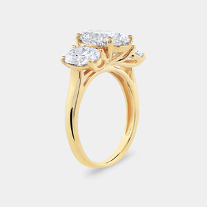 Gilded 5 Carat Lab-Grown Diamond Oval-Shaped Three-Stone Ring