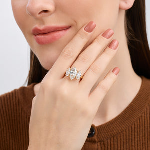 Gilded 5 Carat Lab-Grown Diamond Marquise-Shaped Three-Stone Ring