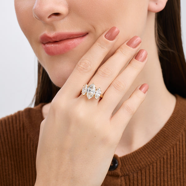 5 Carat Lab-Grown Diamond Marquise-Shaped Three-Stone Ring — GILDED New York