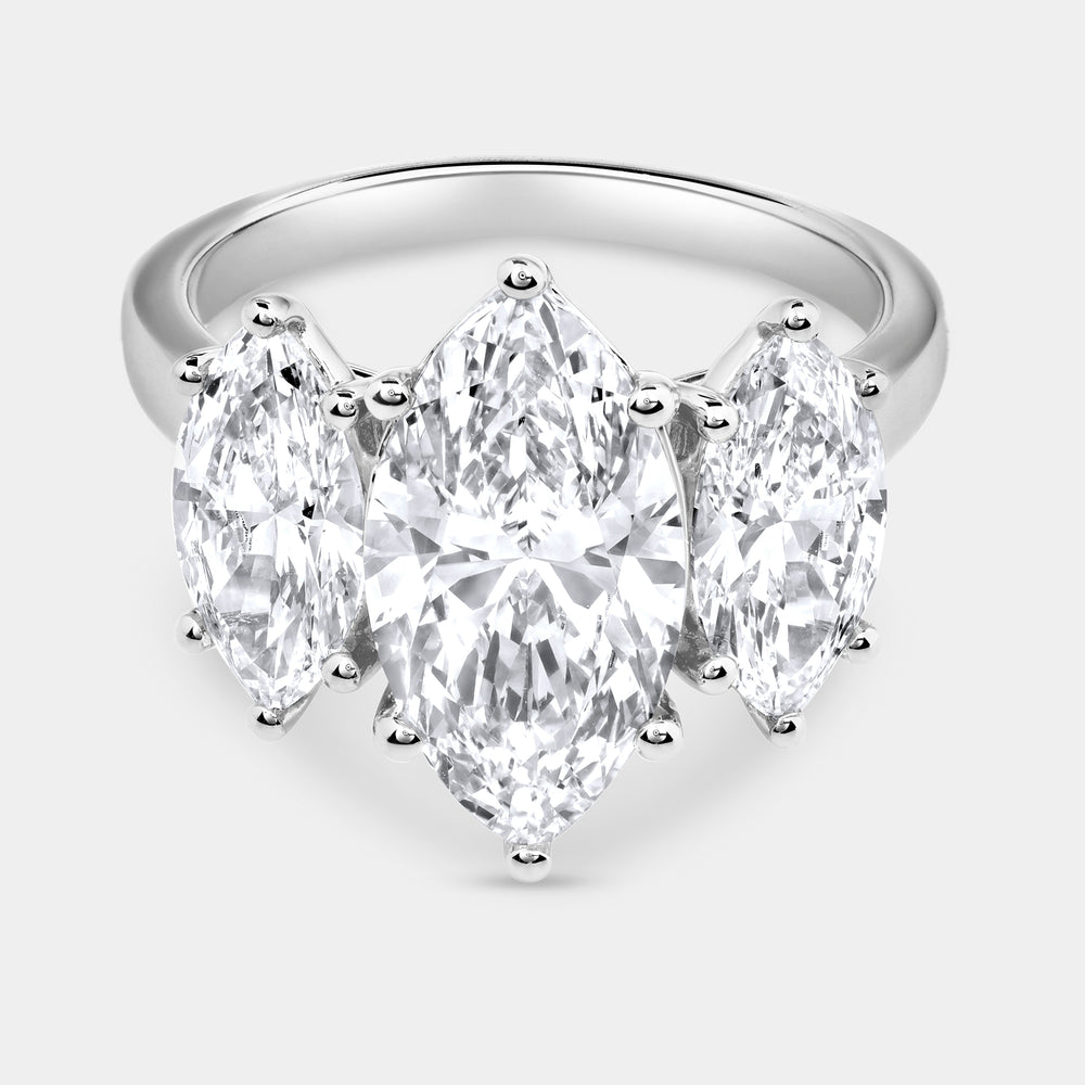 Gilded 5 Carat Lab-Grown Diamond Marquise-Shaped Three-Stone Ring