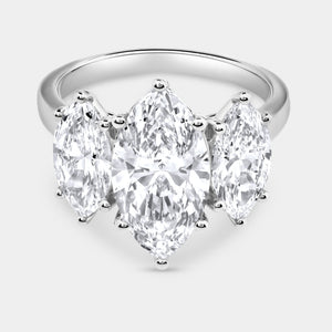Gilded 5 Carat Lab-Grown Diamond Marquise-Shaped Three-Stone Ring