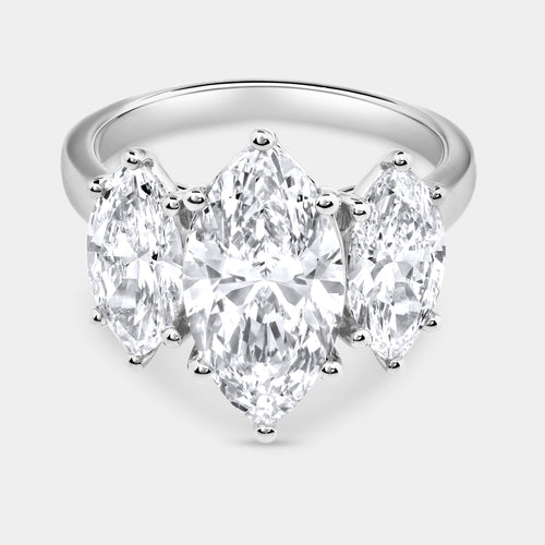 Gilded 5 Carat Lab-Grown Diamond Marquise-Shaped Three-Stone Ring