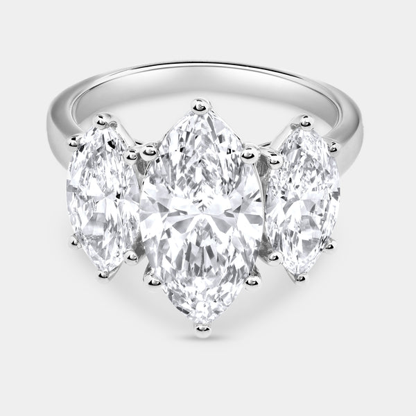 5 Carat Lab-Grown Diamond Marquise-Shaped Three-Stone Ring — GILDED New York