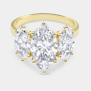 Gilded 5 Carat Lab-Grown Diamond Marquise-Shaped Three-Stone Ring