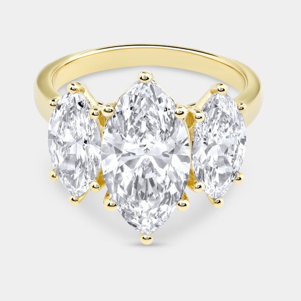 5 Carat Lab-Grown Diamond Marquise-Shaped Three-Stone Ring — GILDED New York