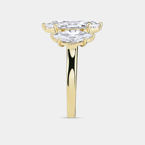 Gilded 5 Carat Lab-Grown Diamond Marquise-Shaped Three-Stone Ring