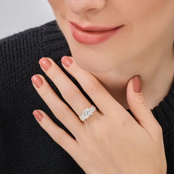 5 Carat Lab-Grown Diamond Princess-Cut Three-Stone Ring — GILDED New York