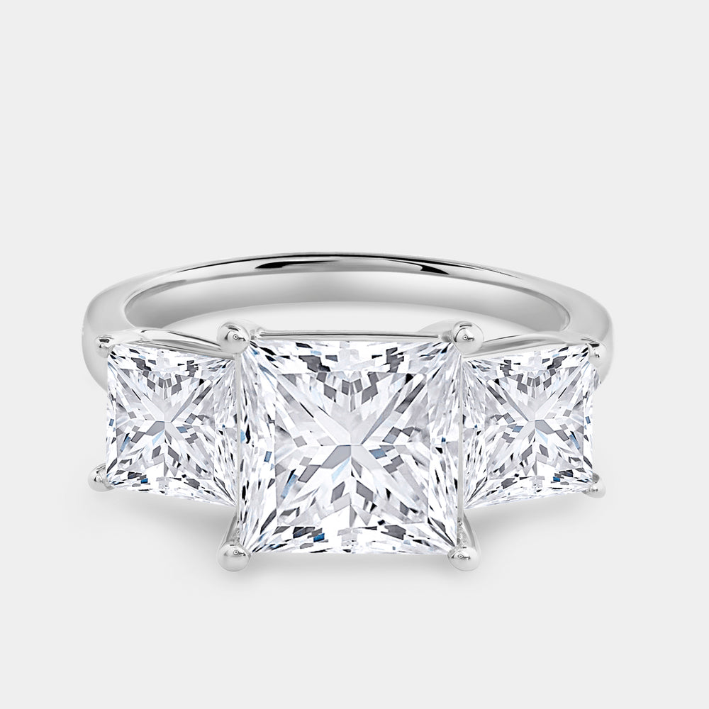 Gilded 5 Carat Lab-Grown Diamond Princess-Cut Three-Stone Ring