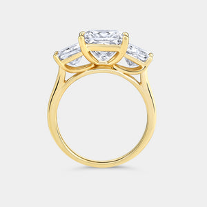 Gilded 5 Carat Lab-Grown Diamond Princess-Cut Three-Stone Ring