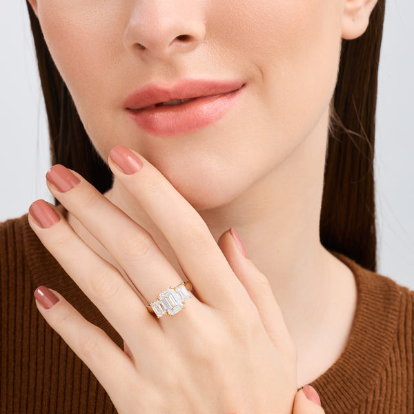 5 Carat Lab-Grown Diamond Emerald Cut Three-Stone Ring — GILDED New York