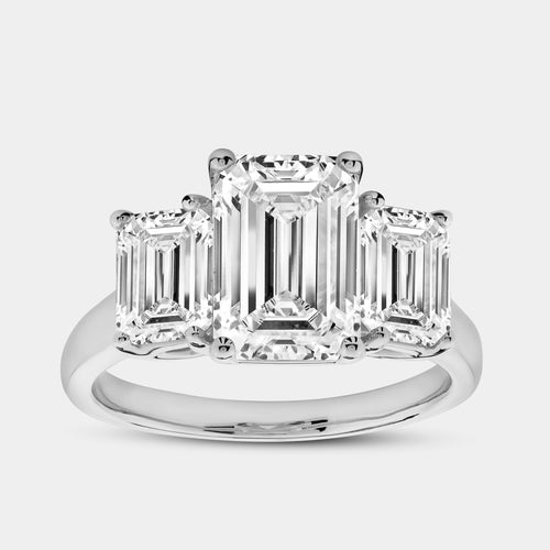 Gilded 5 Carat Lab-Grown Diamond Emerald Cut Three-Stone Ring