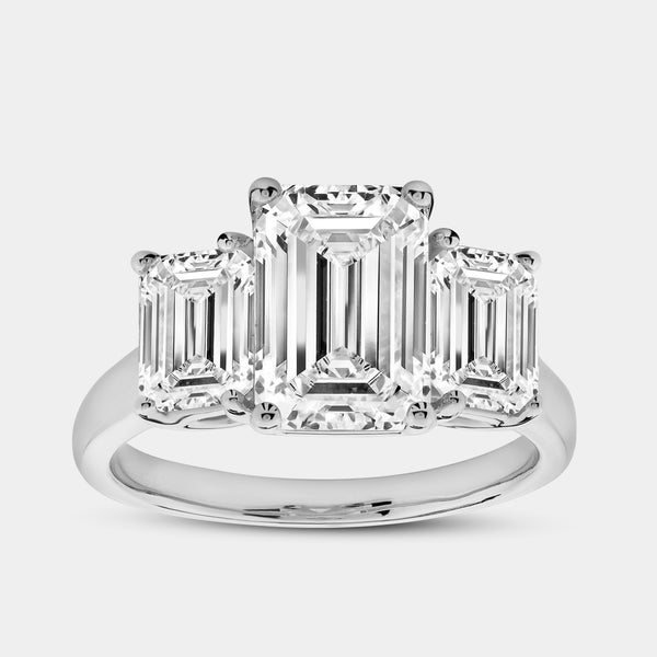 5 Carat Lab-Grown Diamond Emerald Cut Three-Stone Ring — GILDED New York
