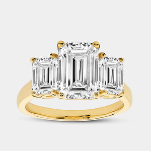 Gilded 5 Carat Lab-Grown Diamond Emerald Cut Three-Stone Ring