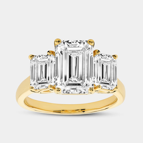 5 Carat Lab-Grown Diamond Emerald Cut Three-Stone Ring — GILDED New York