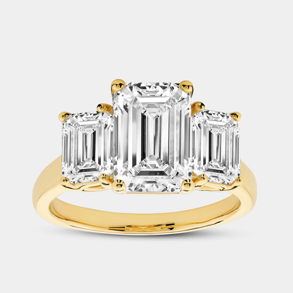 5 Carat Lab-Grown Diamond Emerald Cut Three-Stone Ring — GILDED New York