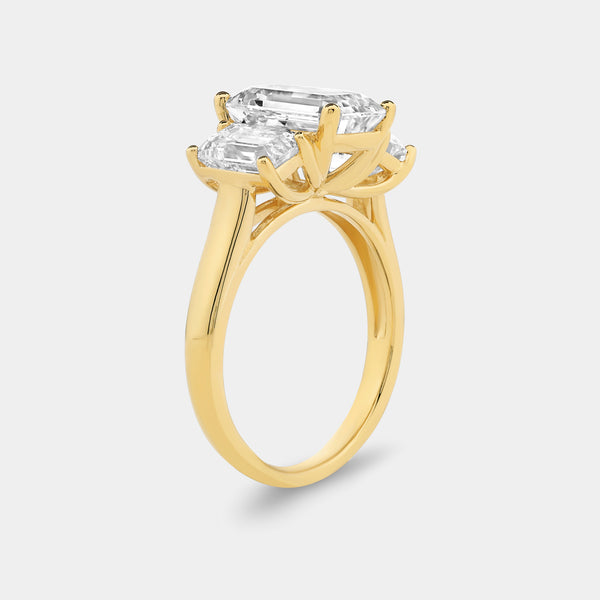 5 Carat Lab-Grown Diamond Emerald Cut Three-Stone Ring — GILDED New York