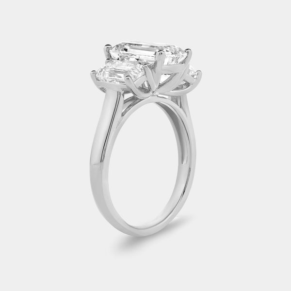 5 Carat Lab-Grown Diamond Emerald Cut Three-Stone Ring — GILDED New York
