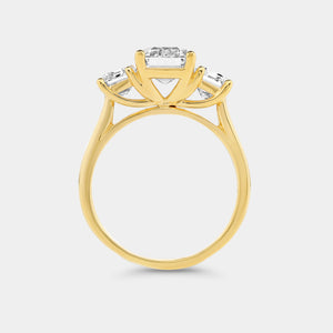 Gilded 5 Carat Lab-Grown Diamond Emerald Cut Three-Stone Ring