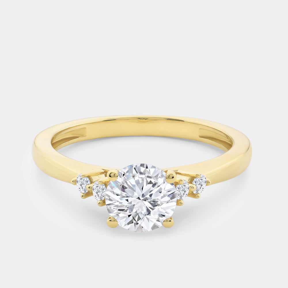 Gilded 1 Carat Lab-Grown Diamond Round-Shaped Solitaire Engagement Ring with Round-Shaped Accents