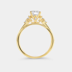 Gilded 1 Carat Lab-Grown Diamond Round-Shaped Solitaire Engagement Ring with Round-Shaped Accents