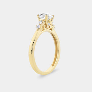 Gilded 1 Carat Lab-Grown Diamond Round-Shaped Solitaire Engagement Ring with Round-Shaped Accents