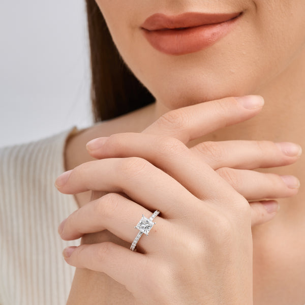 Gilded 2 Carat Lab-Grown Diamond Princess-Cut Solitaire Plus Engagement Ring with a Classic Shank