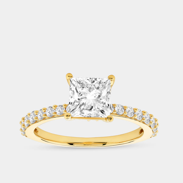 Gilded 2 Carat Lab-Grown Diamond Princess-Cut Solitaire Plus Engagement Ring with a Classic Shank