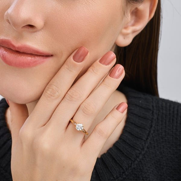1 Carat Lab-Grown Diamond Round-Shaped Solitaire Plus Engagement Ring with Round-Shaped Accents — GILDED New York