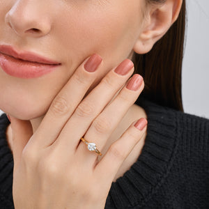 Gilded 1 Carat Lab-Grown Diamond Round-Shaped Solitaire Plus Engagement Ring with Round-Shaped Accents
