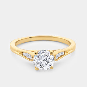 Gilded 1 Carat Lab-Grown Diamond Round-Shaped Solitaire Plus Engagement Ring with Round-Shaped Accents