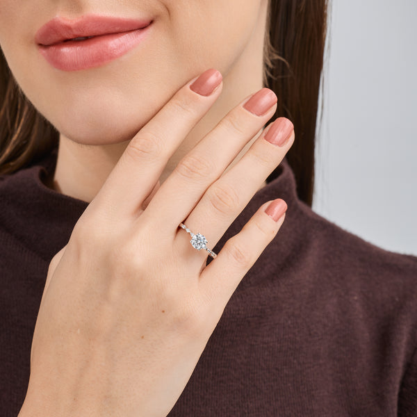 1 Carat Lab-Grown Diamond Round-Shaped Petit Solitaire Plus Engagement Ring with Round-Shaped Accents — GILDED New York
