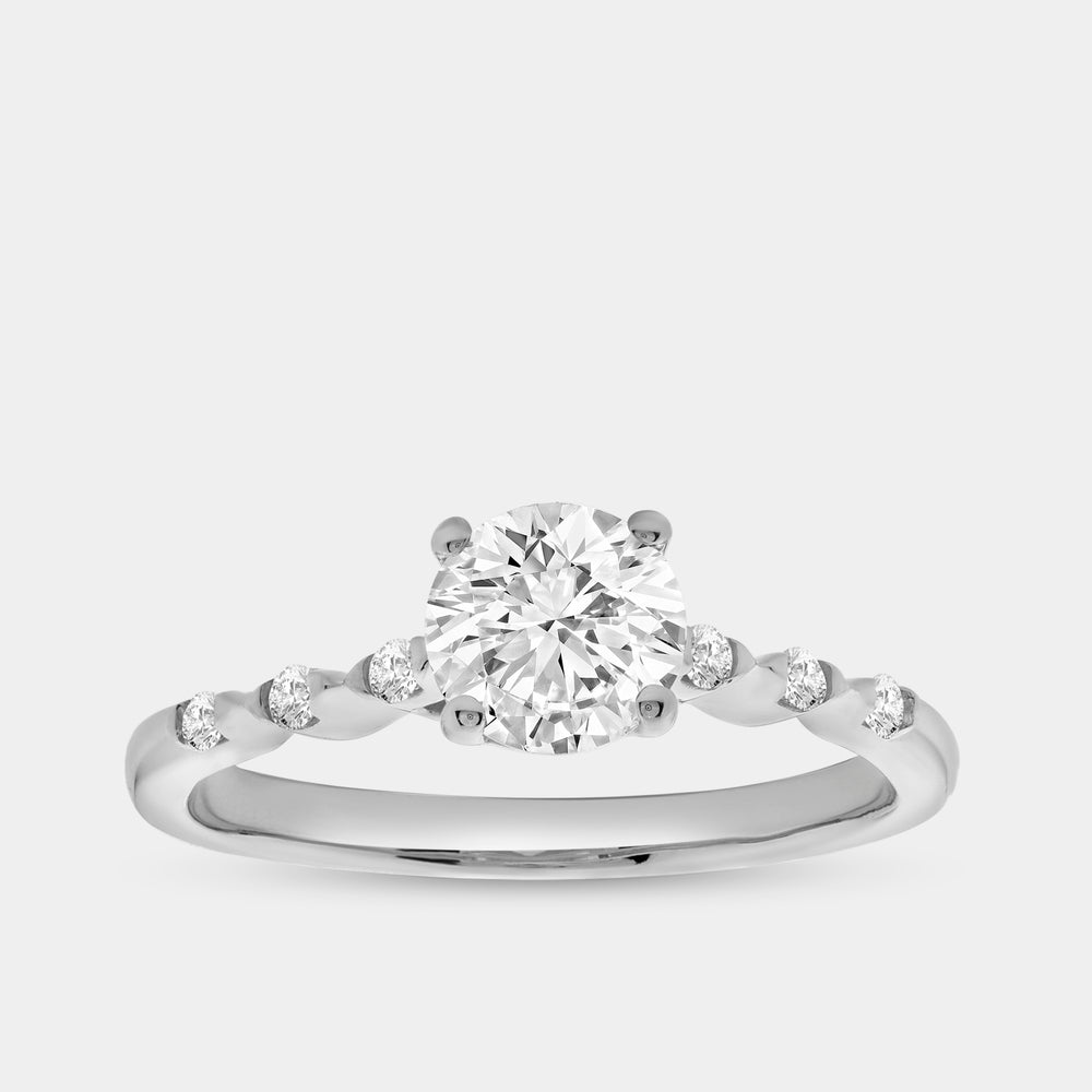 Gilded 1 Carat Lab-Grown Diamond Round-Shaped Petit Solitaire Plus Engagement Ring with Round-Shaped Accents